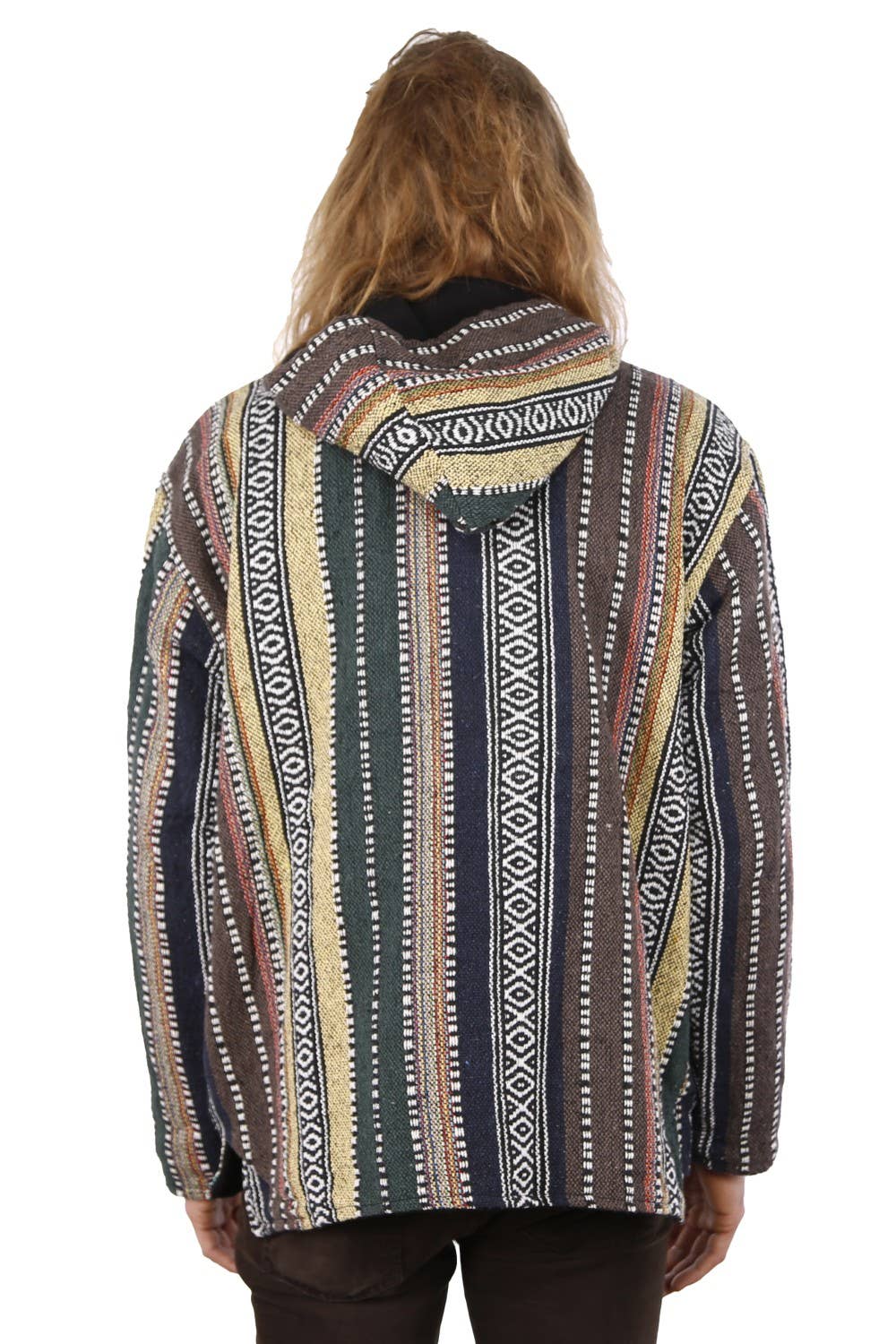 Reversible Fleece Lined Woven Baja Style Hoodie Zip Up Earth