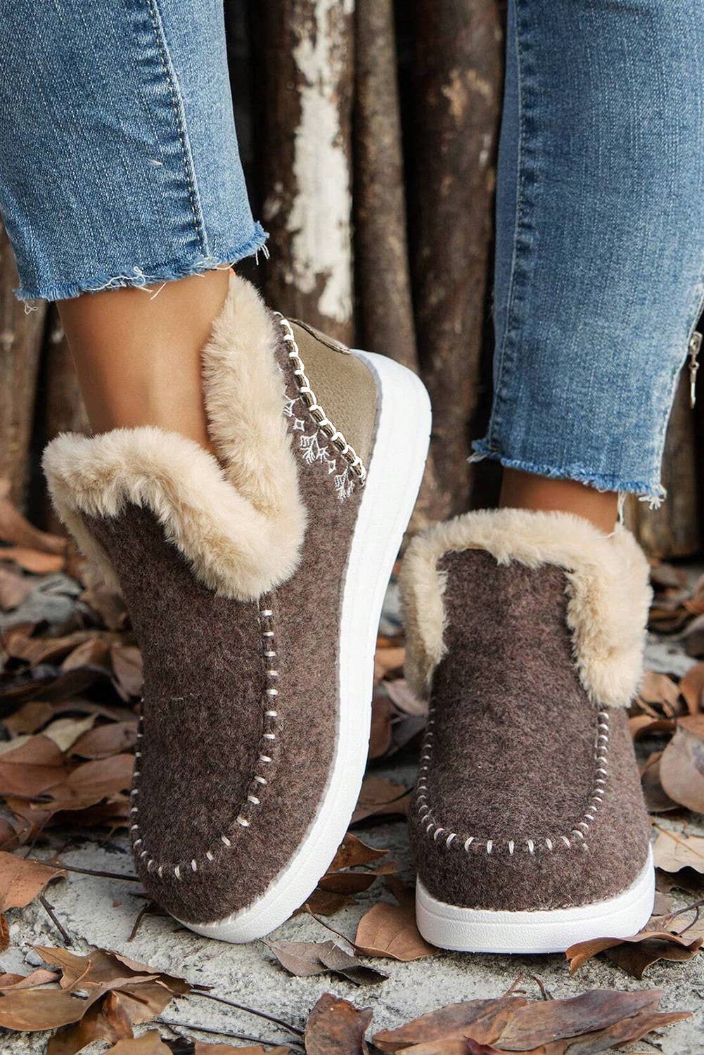 1 the Woman - Suede Stitching Patchwork Plush Lined Anklet Boots