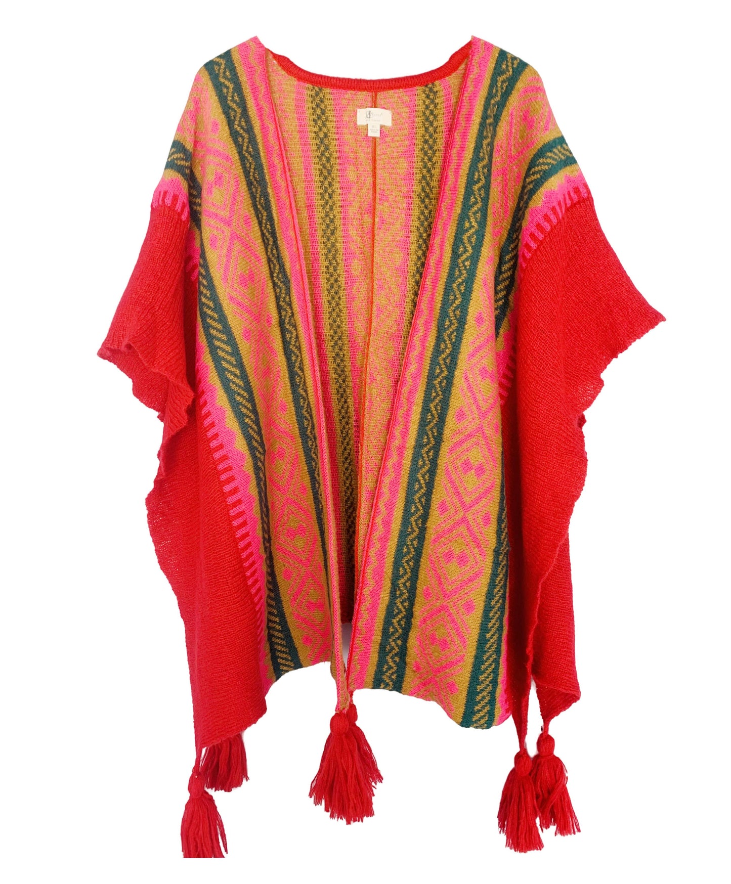 JC Sunny Fashion - Knitted Open Front Poncho with Traditional Ethnic Patterns