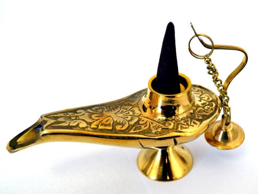 GREENROOTS USA LLC - Brass Aladdin Lamp 5" (Genie Lamp)/ Cone Burner