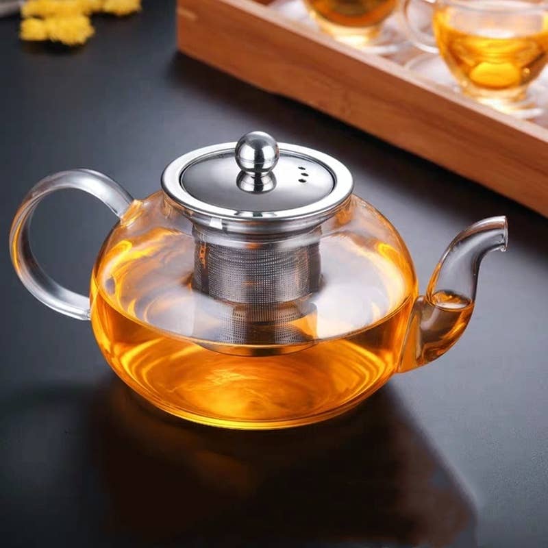 The Grateful Tea Co - Glass Teapot With Stainless Steel Infuser and Lid (40oz.)