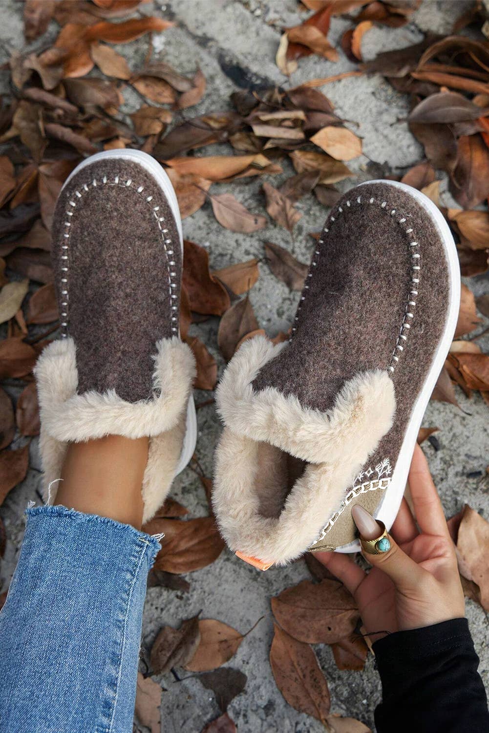 1 the Woman - Suede Stitching Patchwork Plush Lined Anklet Boots