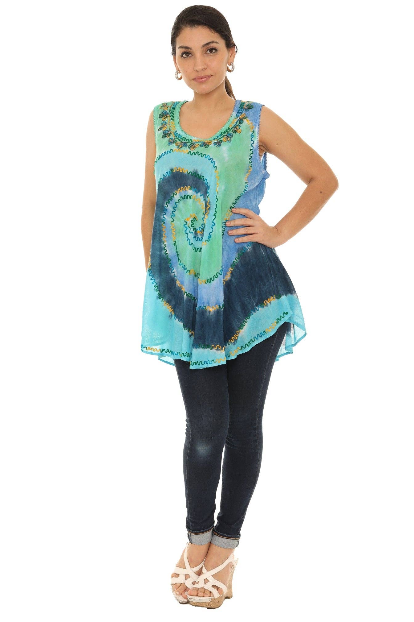Shoreline Wear. INC - Tie-Dye Swirl Sleeveless Scoop Neck Top