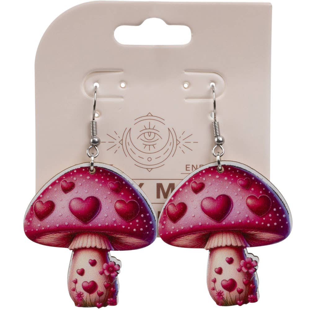 Benjamin International - WOOD MUSHROOM EARRING WITH HEARTS
