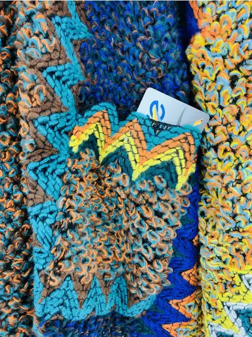 JC Sunny Fashion - JC063311 Pocket Colorful Crochet Patterned Ruana