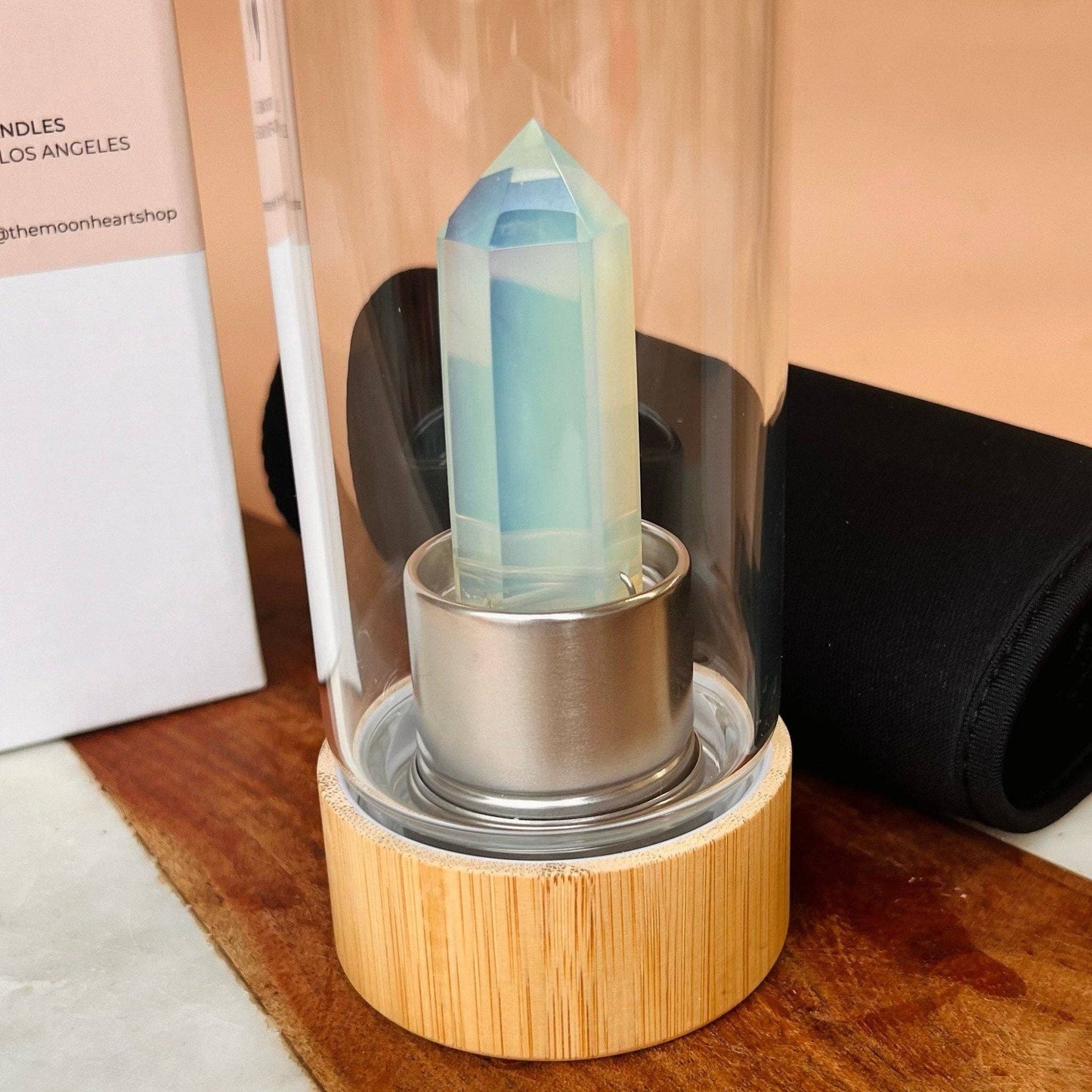 Moonstone Crystal Water Bottle with case | Crystal Infused Water | Moon Water | Glass Water bottle