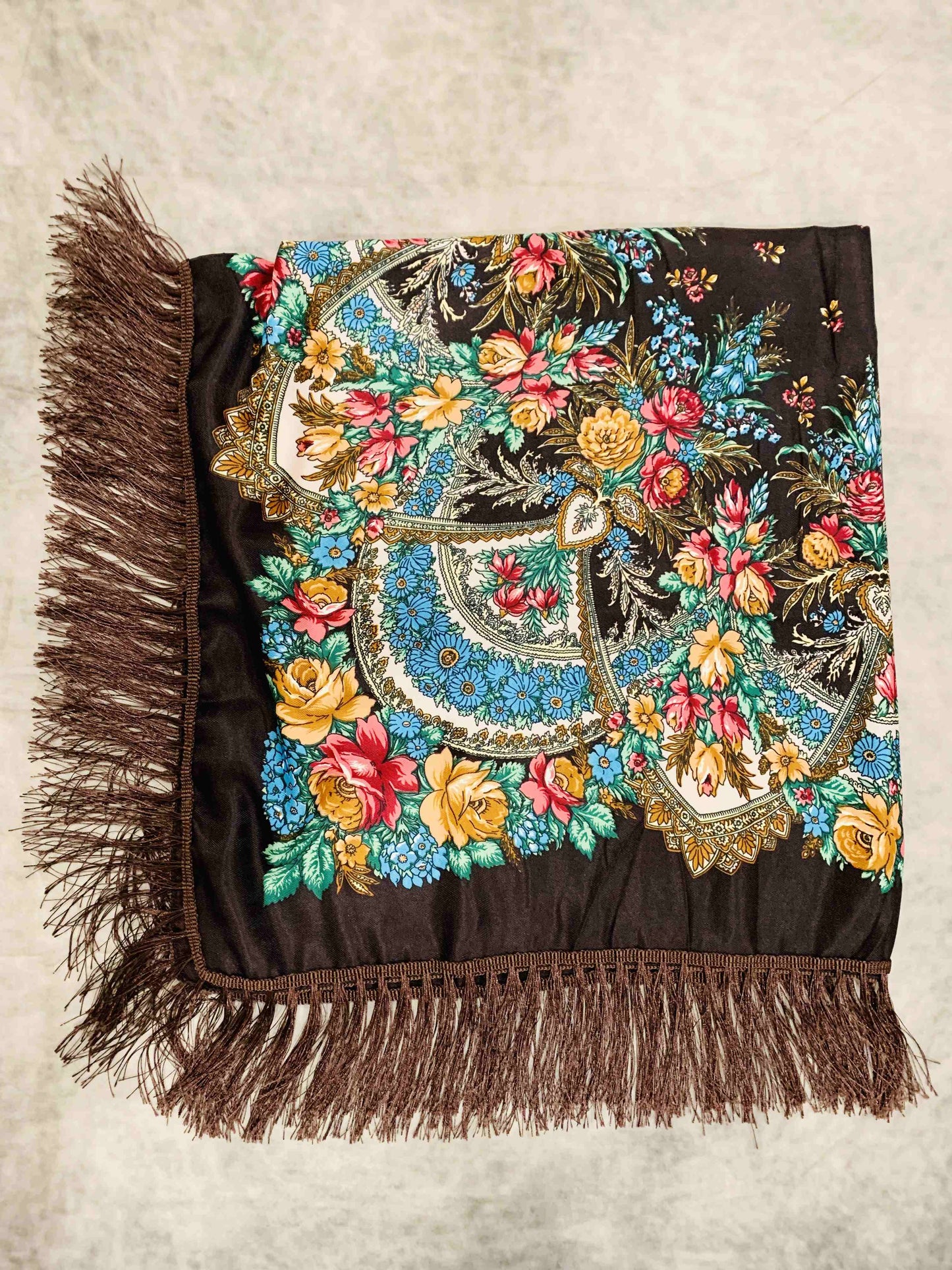 JC Sunny Fashion - JC023321 Western Vibe Long Fringe Floral Square Scarf/Shawl