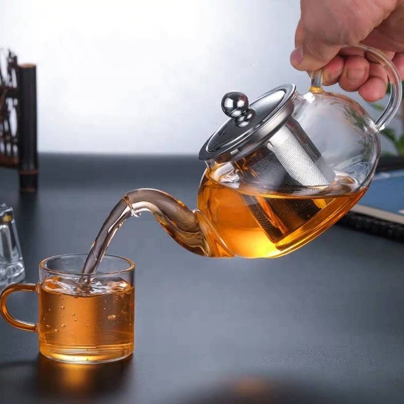 The Grateful Tea Co - Glass Teapot With Stainless Steel Infuser and Lid (40oz.)