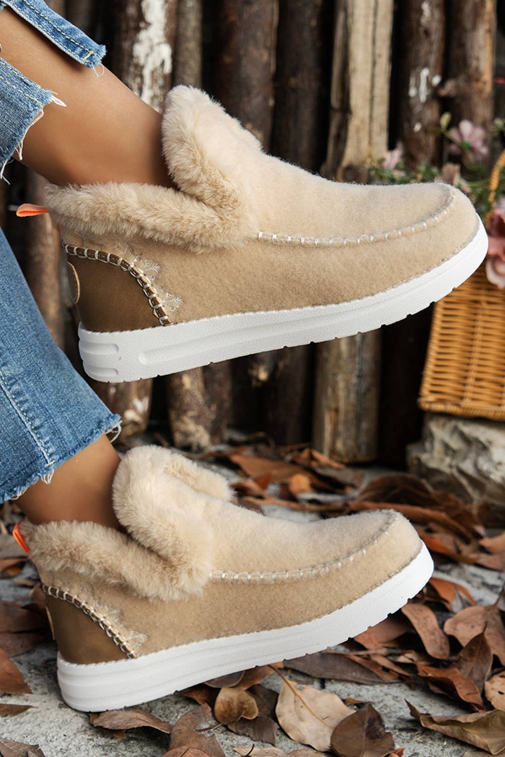 1 the Woman - Suede Stitching Patchwork Plush Lined Anklet Boots