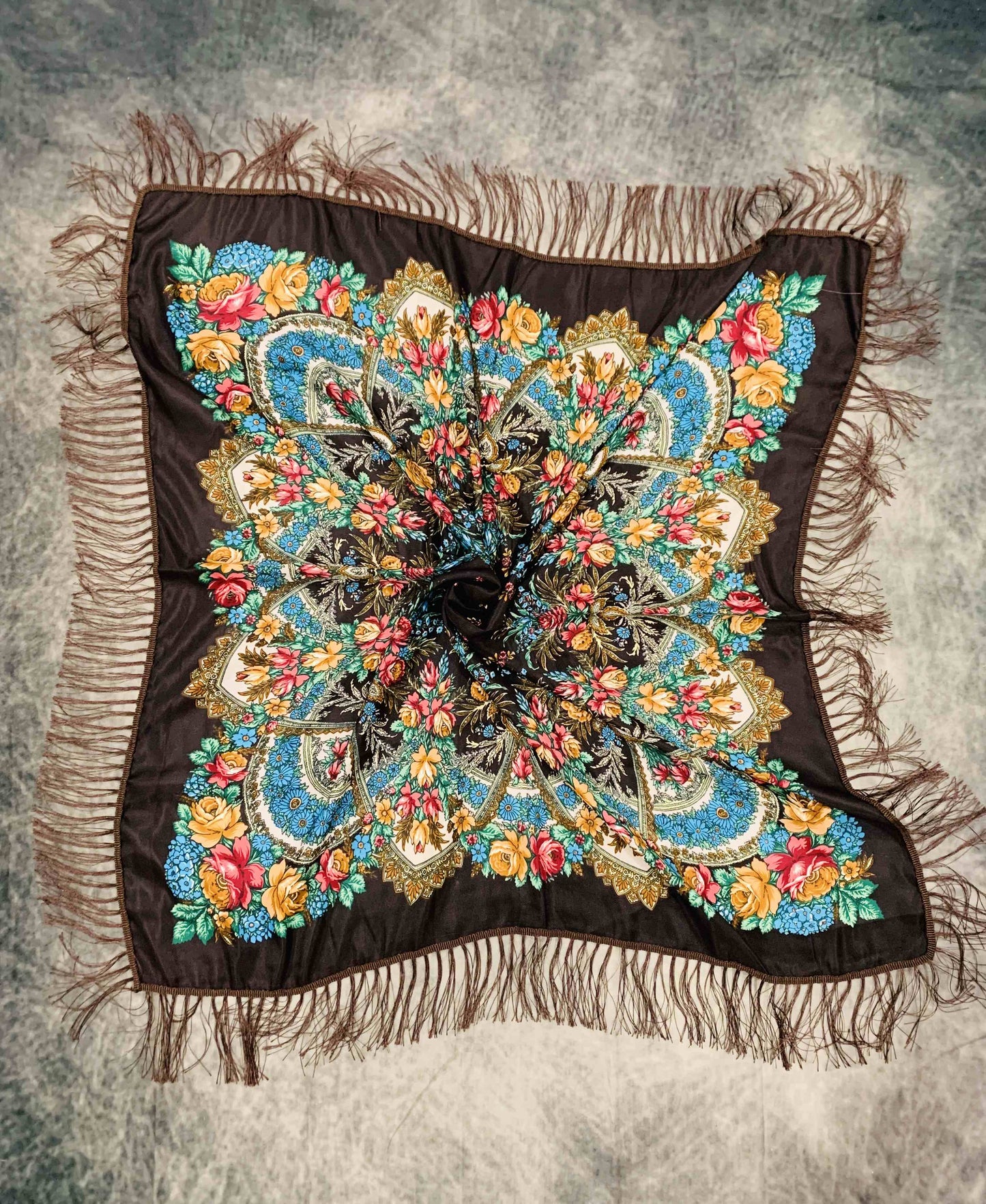 JC Sunny Fashion - JC023321 Western Vibe Long Fringe Floral Square Scarf/Shawl