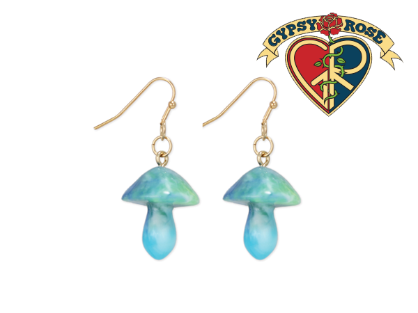 Gypsy Rose - Sky Blue Marbled Mushroom Earring