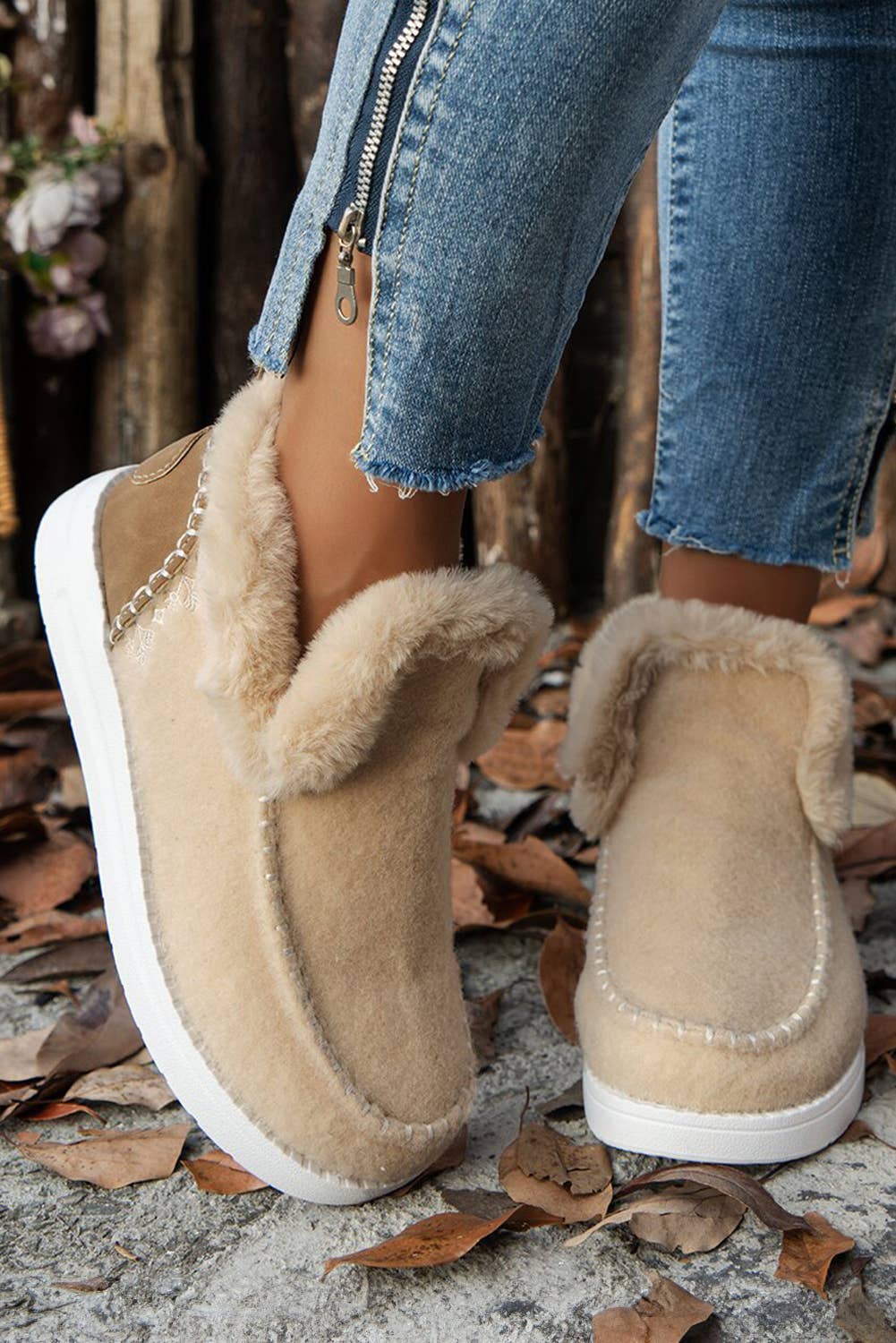 1 the Woman - Suede Stitching Patchwork Plush Lined Anklet Boots