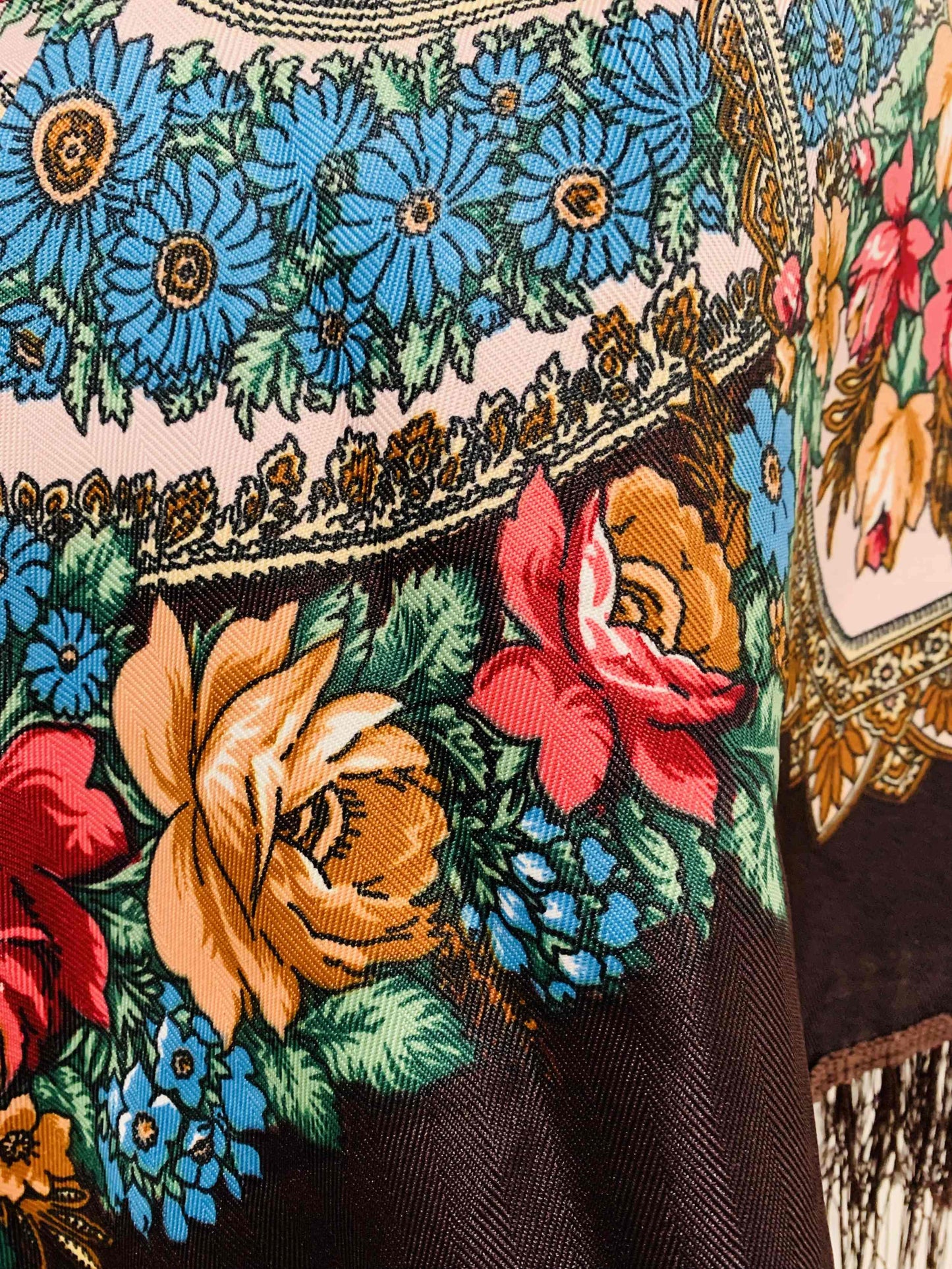 JC Sunny Fashion - JC023321 Western Vibe Long Fringe Floral Square Scarf/Shawl