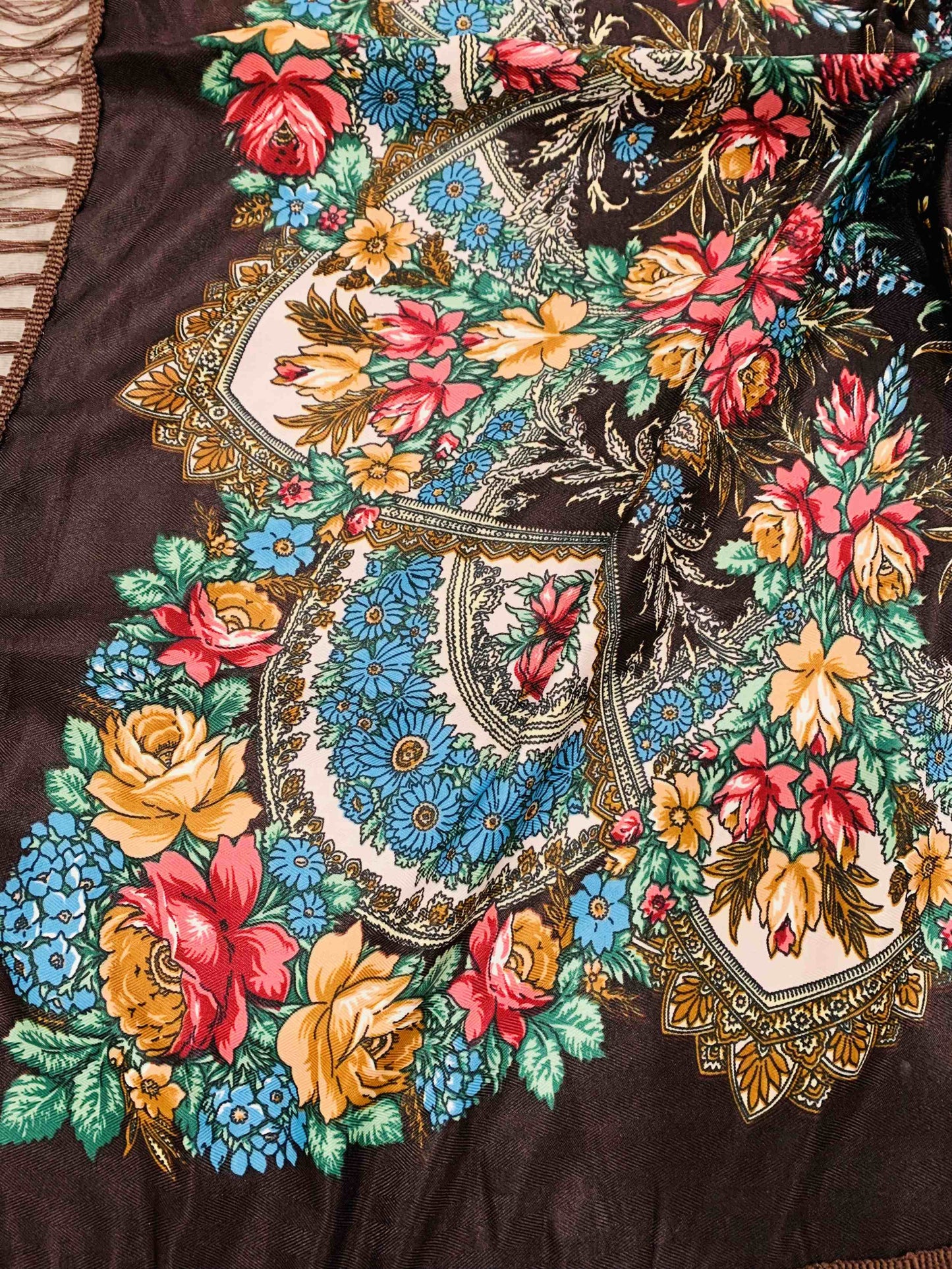 JC Sunny Fashion - JC023321 Western Vibe Long Fringe Floral Square Scarf/Shawl