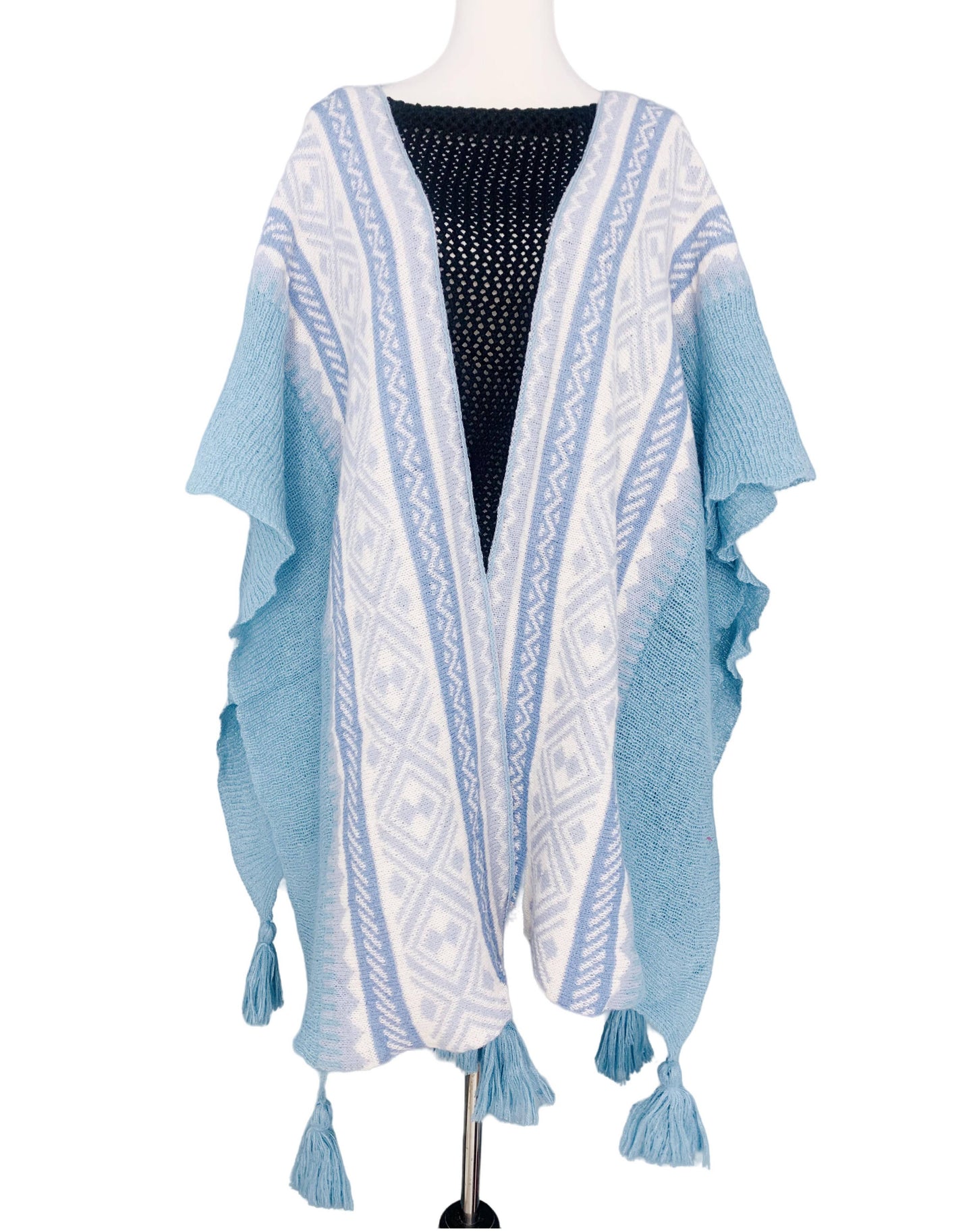 JC Sunny Fashion - Knitted Open Front Poncho with Traditional Ethnic Patterns