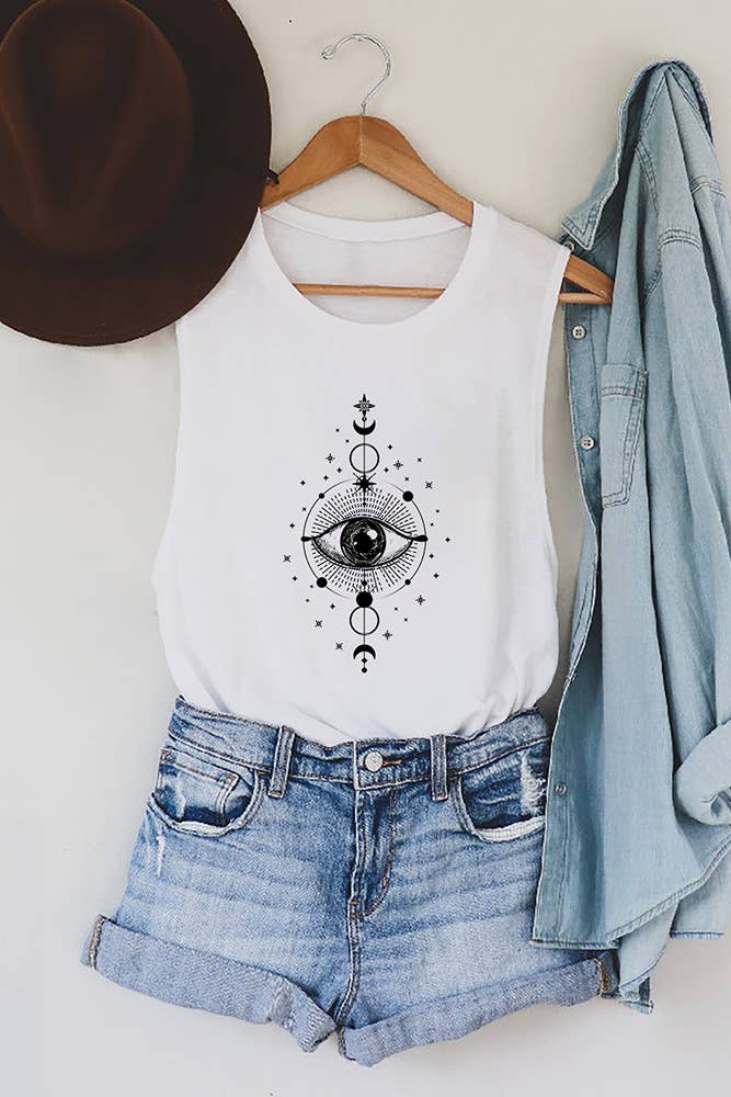 UNISHE - All Seeing Eye Print Sleeveless Graphic Tank Top STC125C185