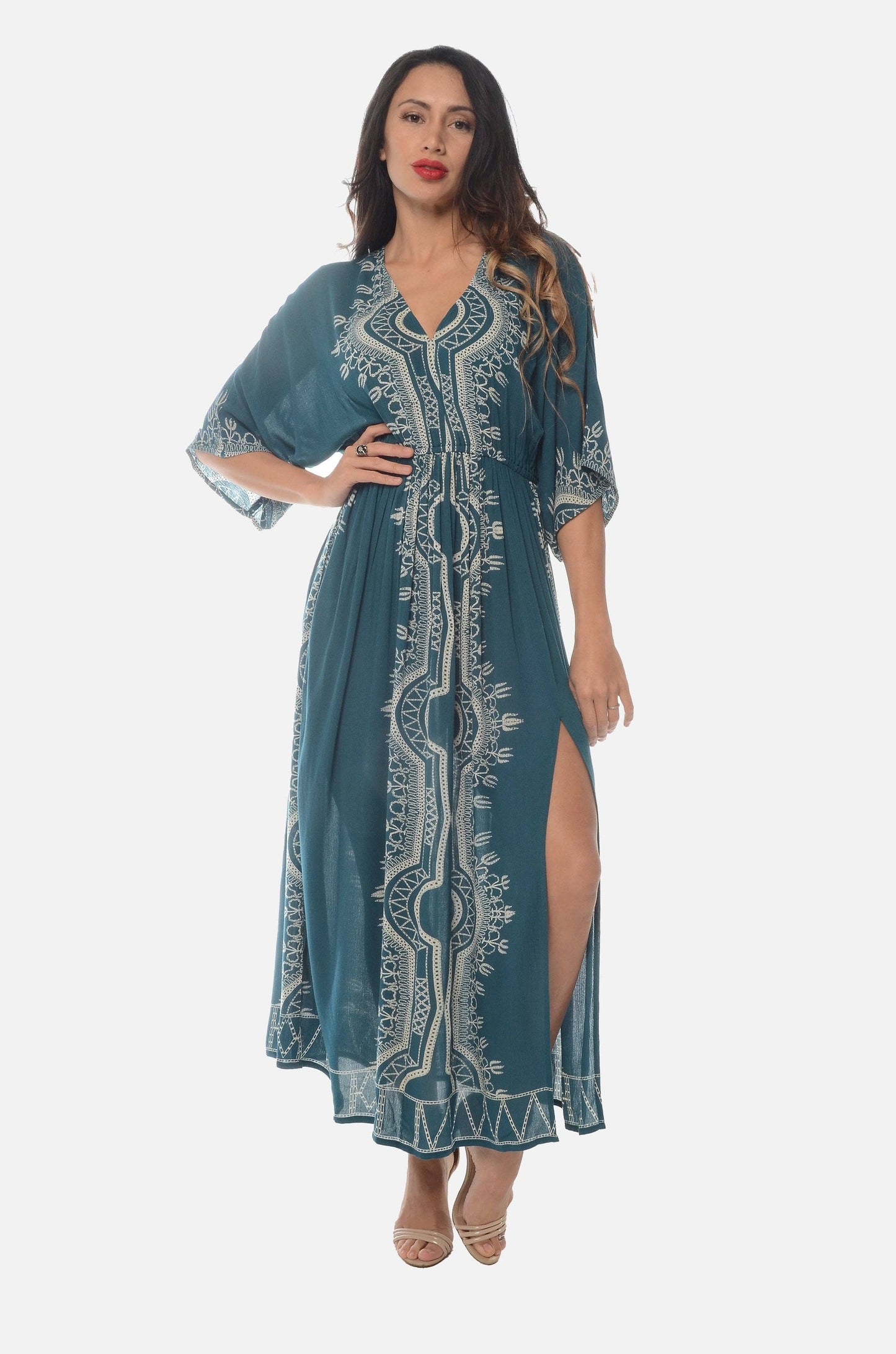 Shoreline Wear. INC - Bohemian Block Print Long Kaftan Dress