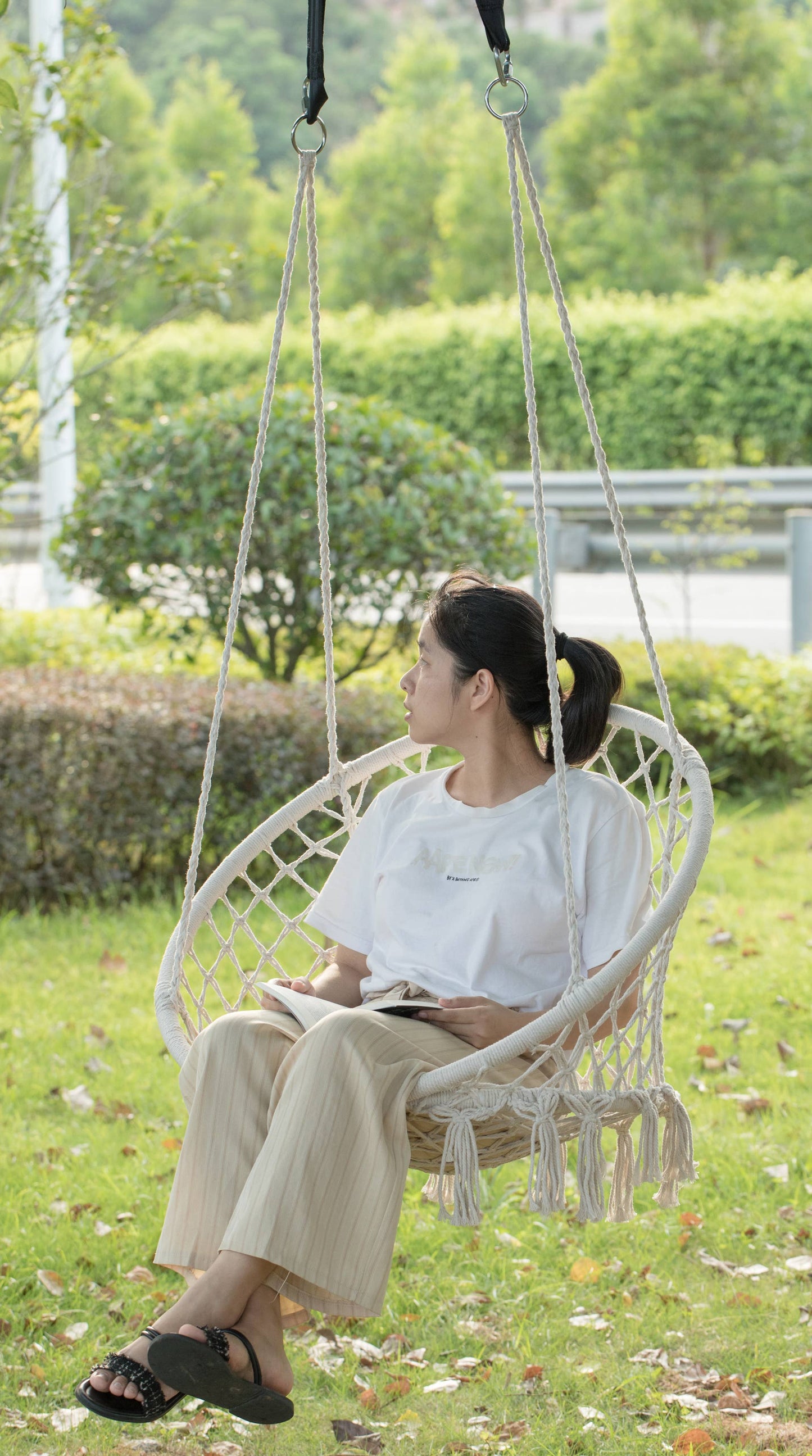 Round Hammock Cotton Rope Swing Chair for Indoor and Outdoor