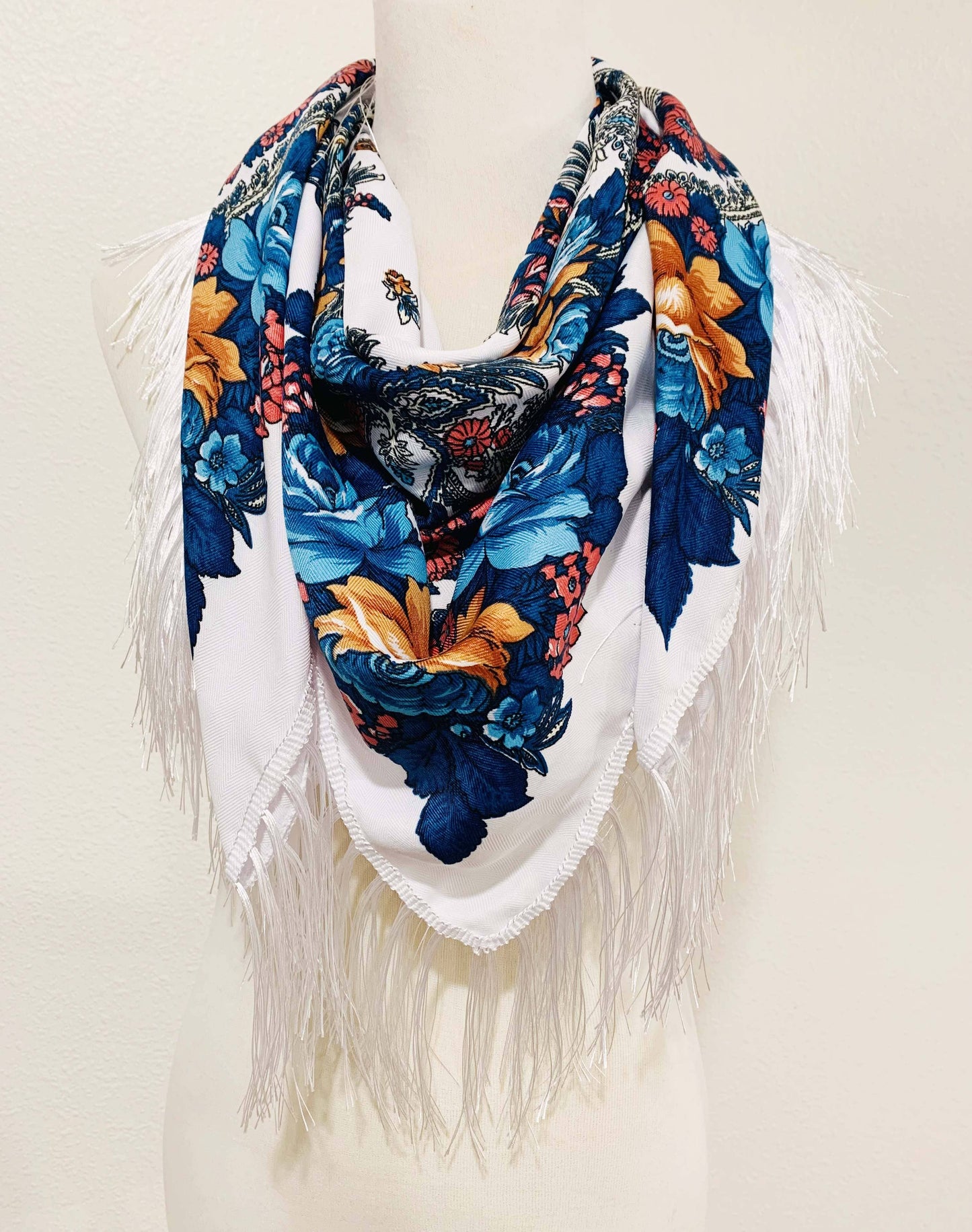 JC Sunny Fashion - JC023321 Western Vibe Long Fringe Floral Square Scarf/Shawl