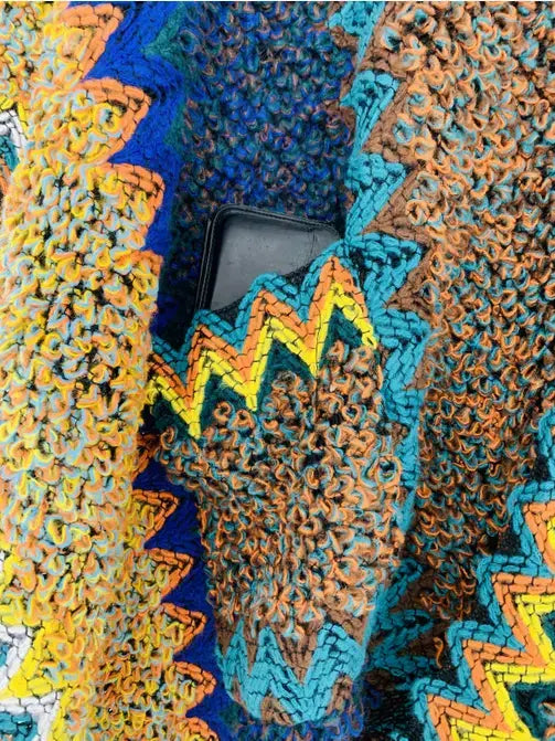 JC Sunny Fashion - JC063311 Pocket Colorful Crochet Patterned Ruana