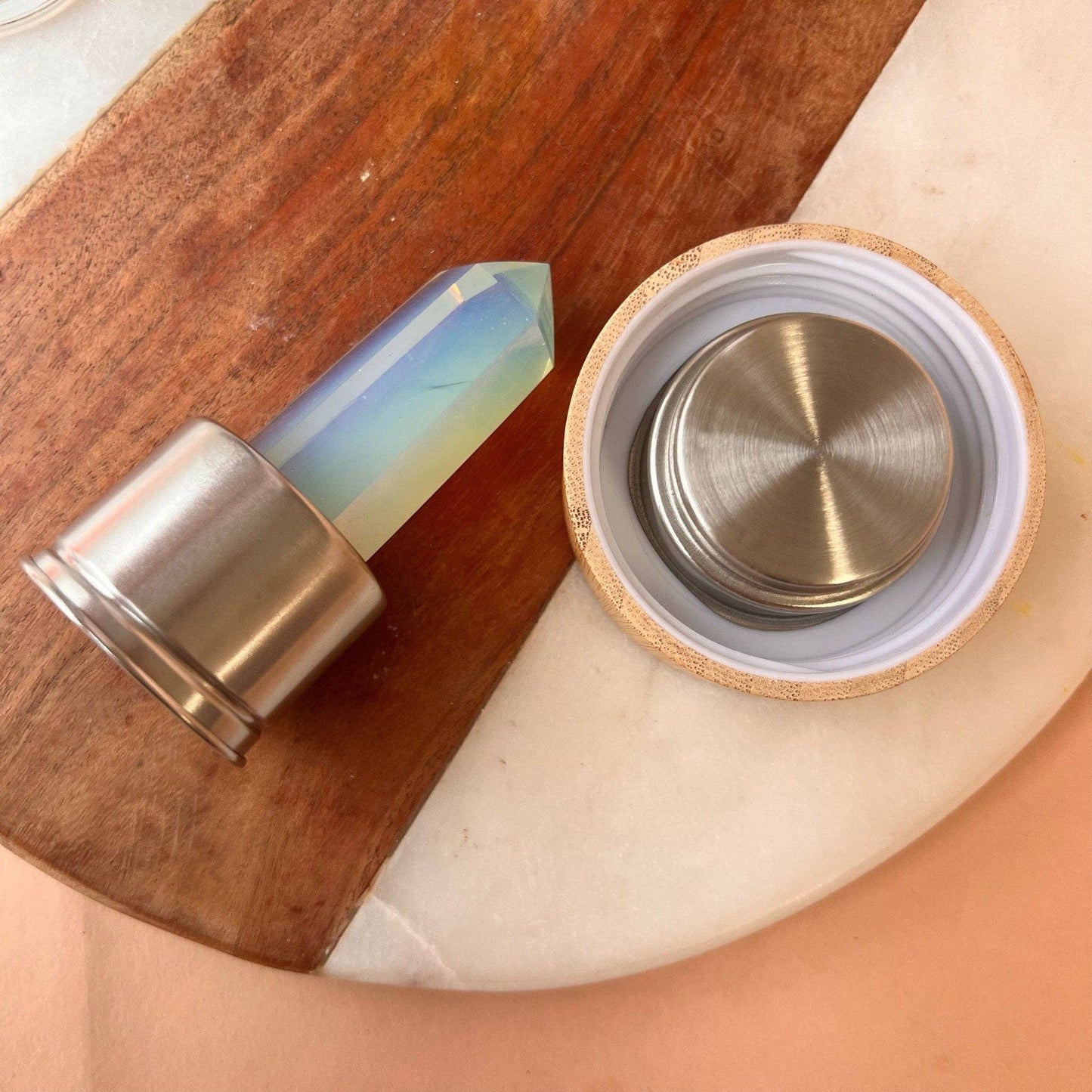 Moonstone Crystal Water Bottle with case | Crystal Infused Water | Moon Water | Glass Water bottle