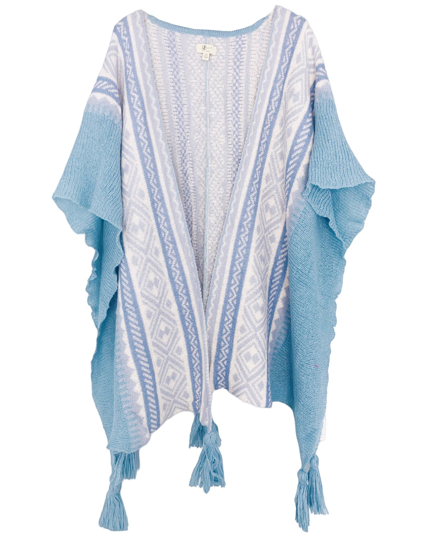 JC Sunny Fashion - Knitted Open Front Poncho with Traditional Ethnic Patterns