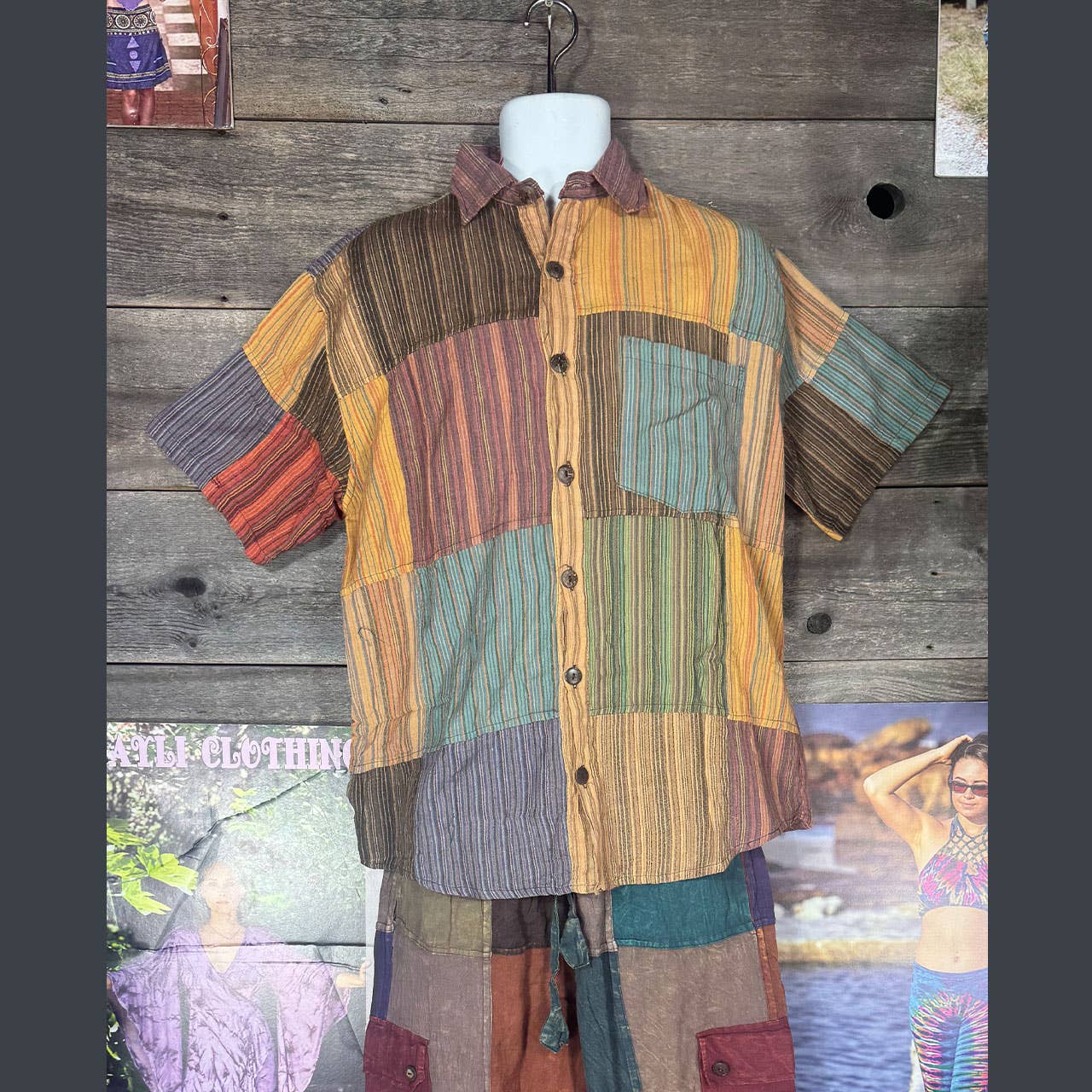Jayli Clothing - Nepali Striped Patchwork Over dyed Cotton Hippie Shirt