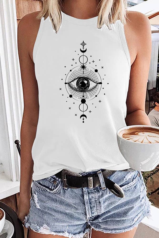 UNISHE - All Seeing Eye Print Sleeveless Graphic Tank Top STC125C185