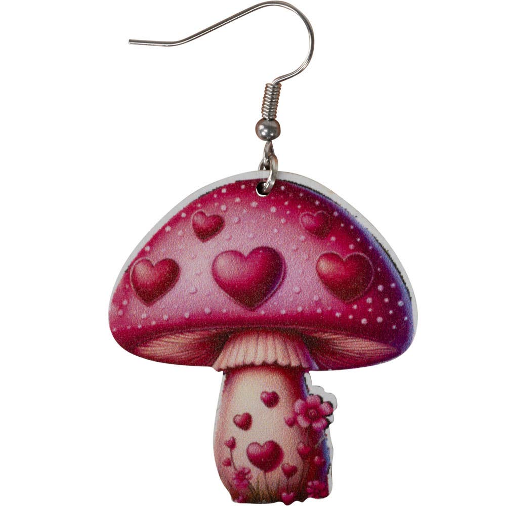 Benjamin International - WOOD MUSHROOM EARRING WITH HEARTS