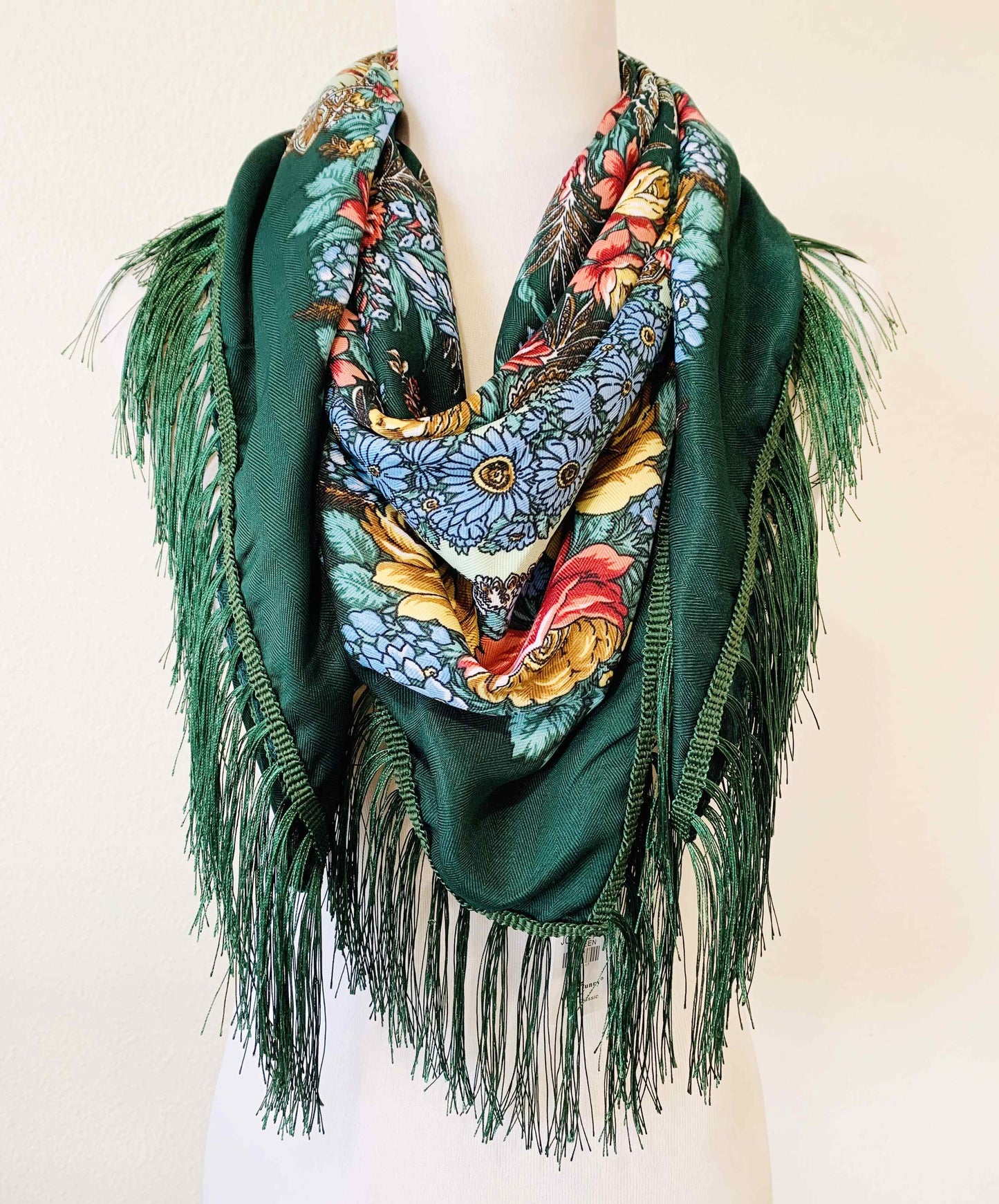 JC Sunny Fashion - JC023321 Western Vibe Long Fringe Floral Square Scarf/Shawl