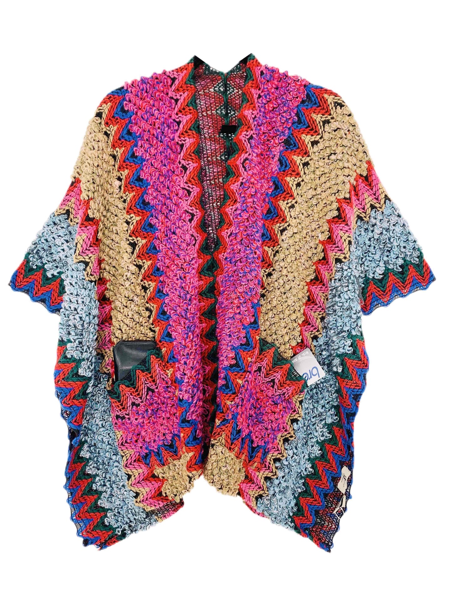 JC Sunny Fashion - JC063311 Pocket Colorful Crochet Patterned Ruana