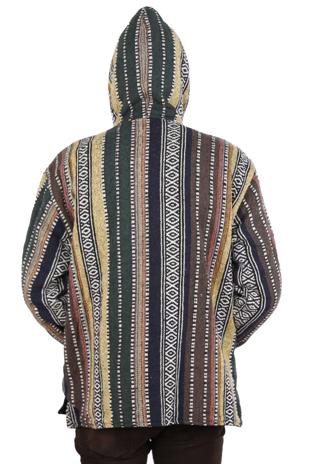 Reversible Fleece Lined Woven Baja Style Hoodie Zip Up Earth