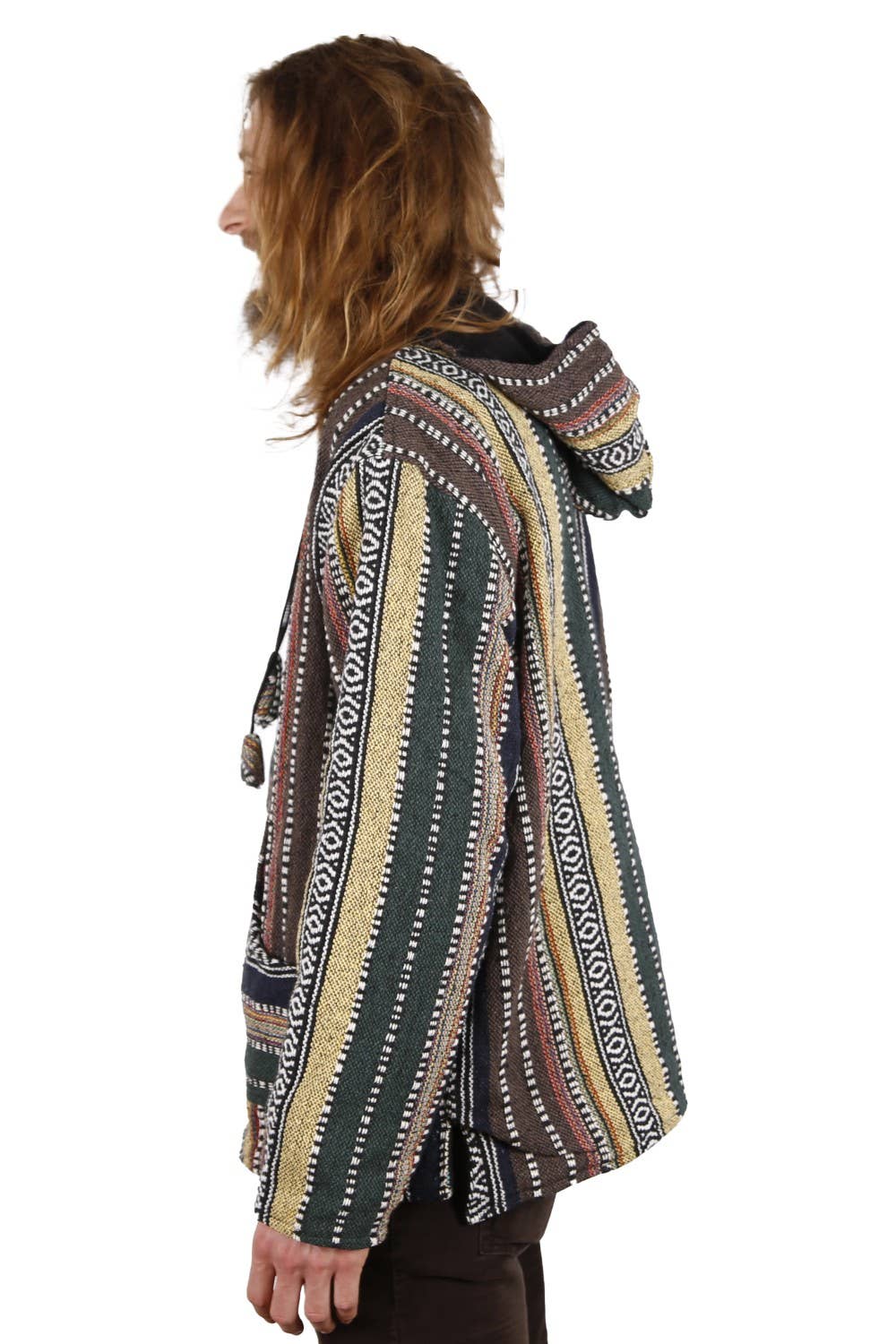 Reversible Fleece Lined Woven Baja Style Hoodie Zip Up Earth