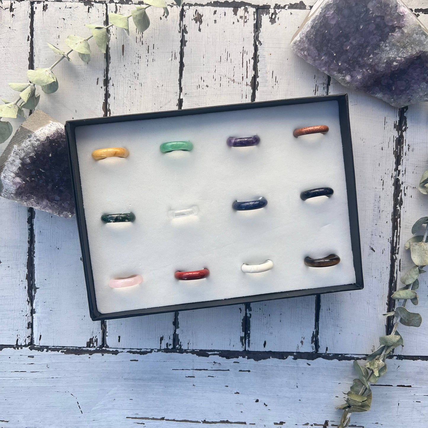 Gypsy Soul - Gemstone Band Ring Set - Assortment 12 Pcs