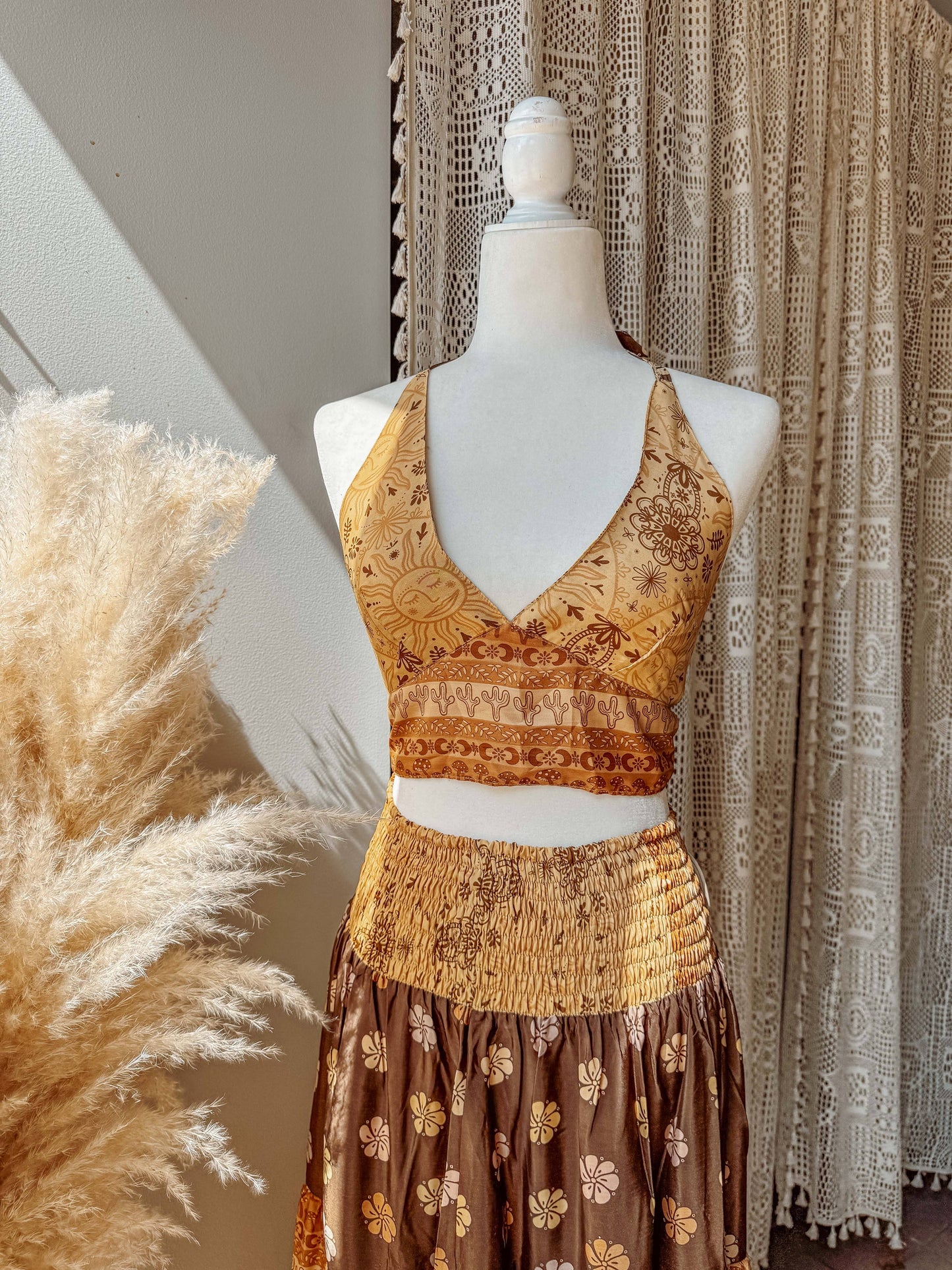 Beachy Boho Neutral Desert Solstice Silk Bralette, Bra Top