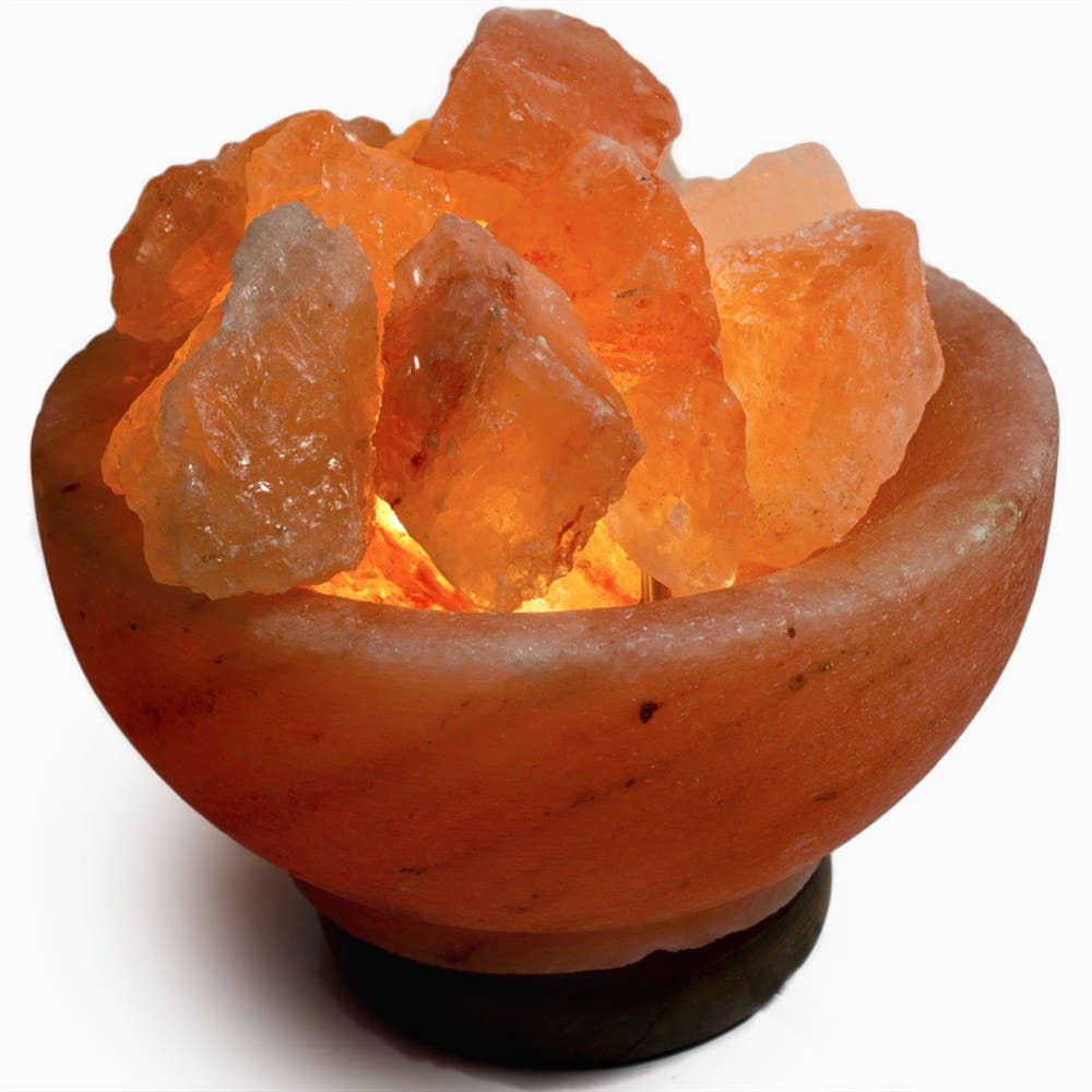 Fantasia Mining - Fire Bowl w/ Chunks Salt Lamp  - 7" avg. -Cord, Bulb, Dimmer