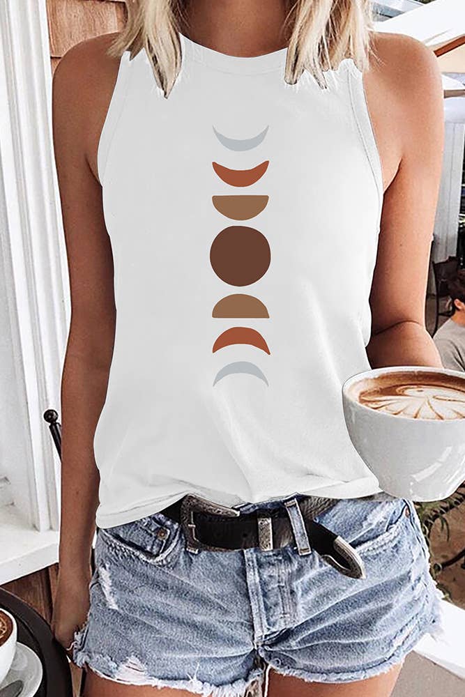 UNISHE - Terra-cotta Moon Phase Graphic Tank Top STC125C164