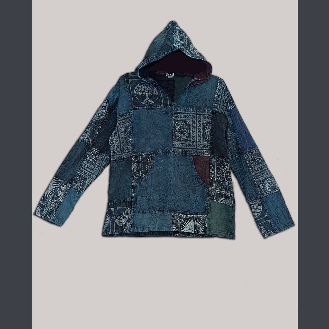 Jayli Clothing - Cotton Celestial Print and Solid Patch Hoodie, front pocket