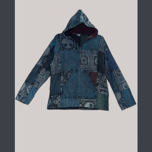 Jayli Clothing - Cotton Celestial Print and Solid Patch Hoodie, front pocket