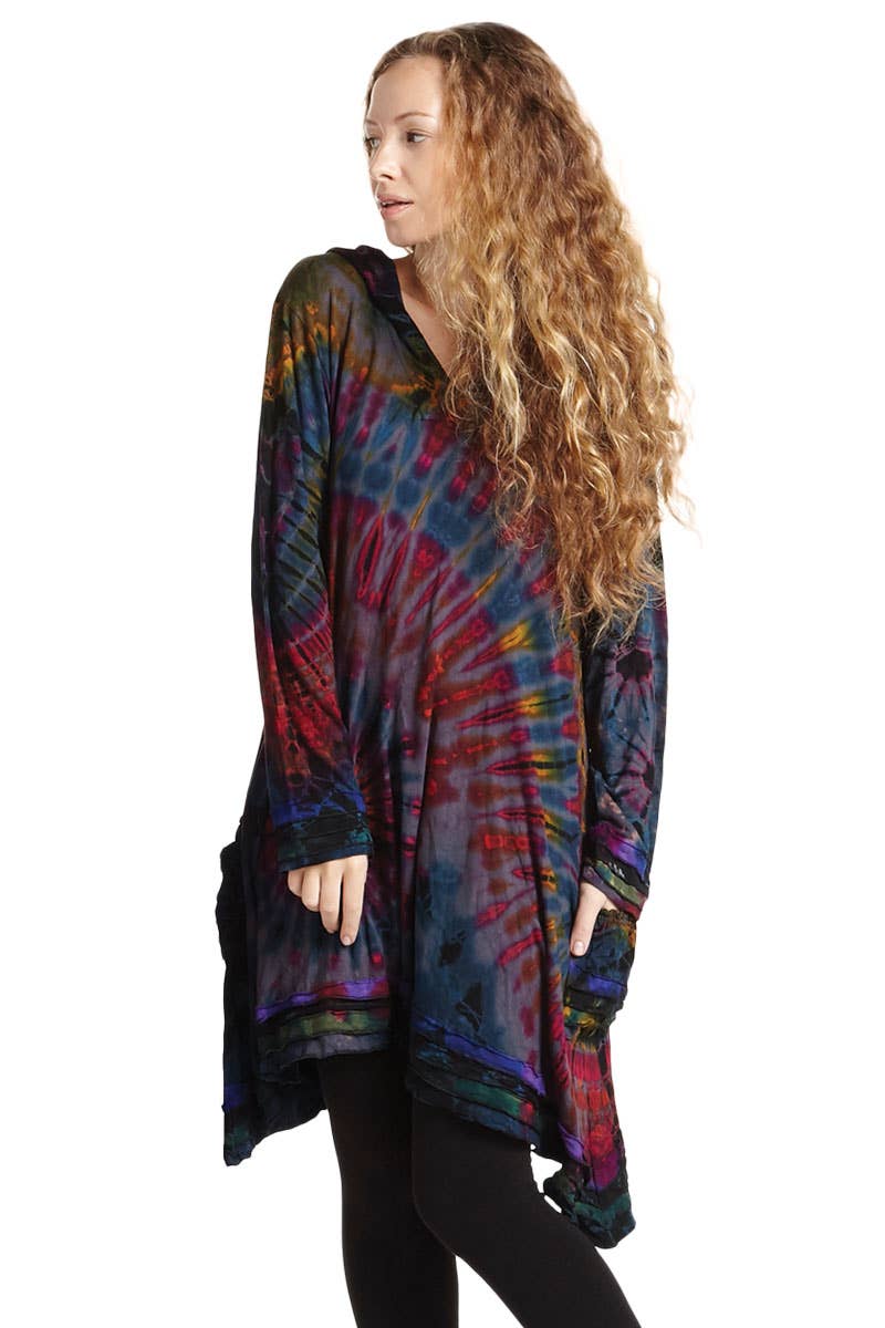 Kathmandu Imports - Womens Clothing - Long-sleeve tie-dye tunic/ dress (TH-1168)