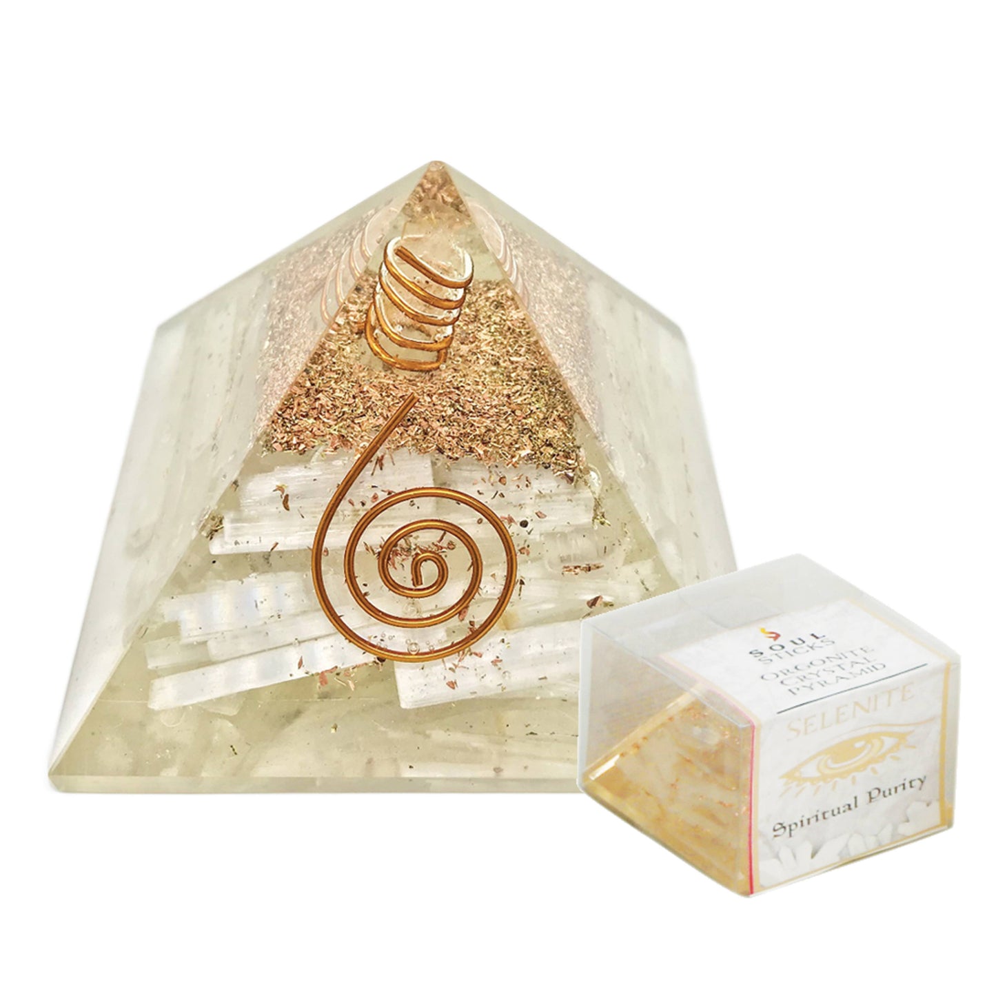 Orgonite Crystal Pyramid w/ Copper (40 - 50 mm) - Selenite