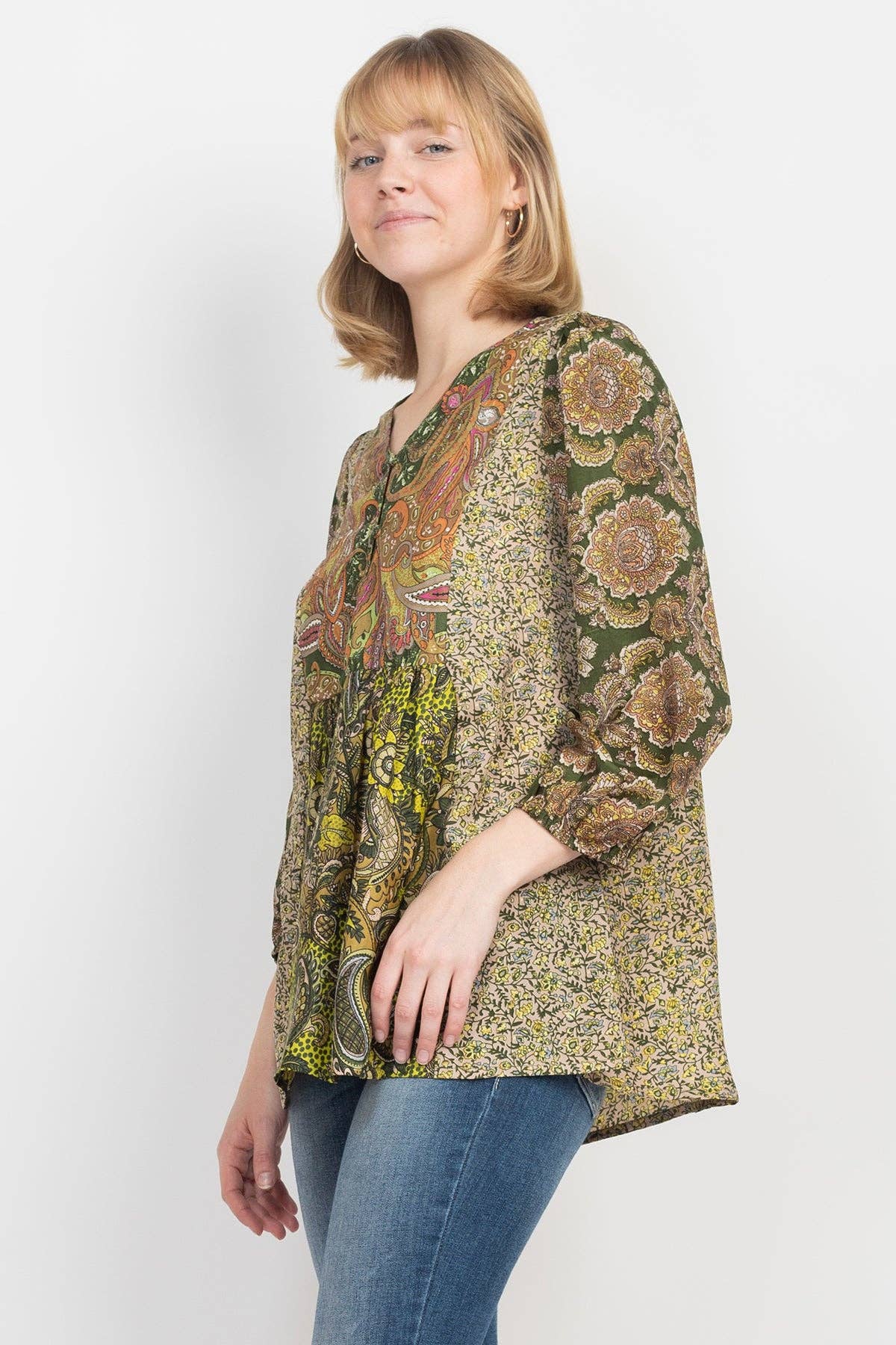 Lakhays Collection Inc. - Puffed Sleeve Patchwork Blouse
