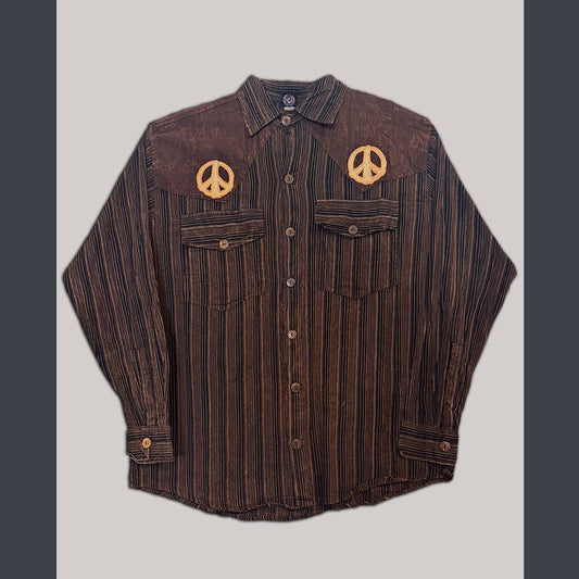 Jayli Clothing - Men's Cotton L\S Cowboy Shirt w/ Tonal Peace Embroidery