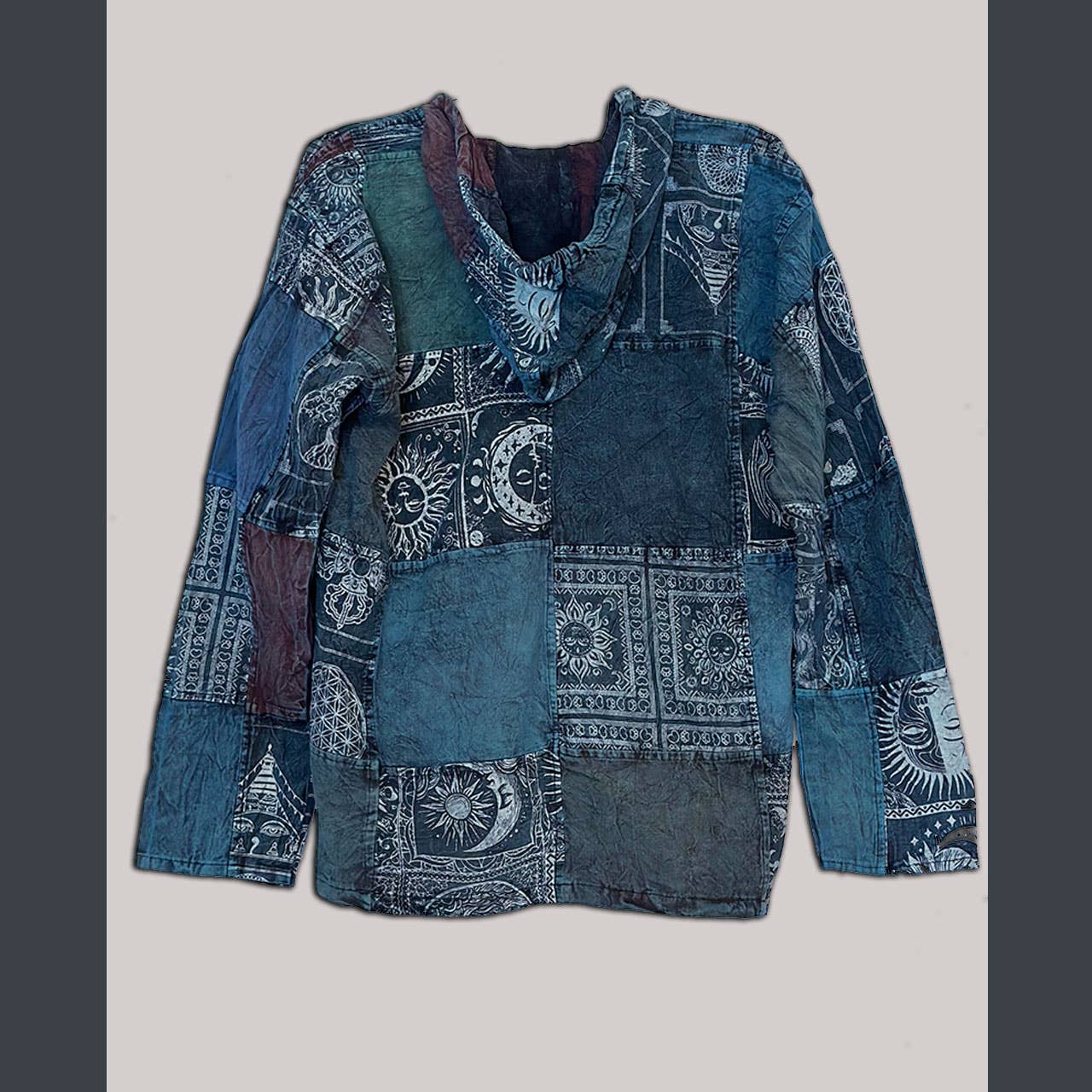 Jayli Clothing - Cotton Celestial Print and Solid Patch Hoodie, front pocket