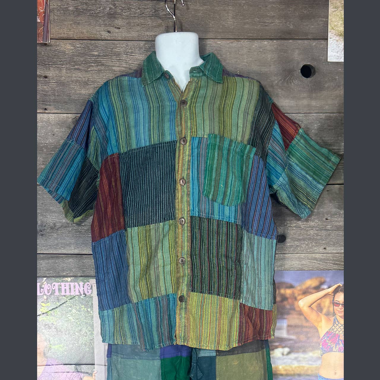 Jayli Clothing - Nepali Striped Patchwork Over dyed Cotton Hippie Shirt