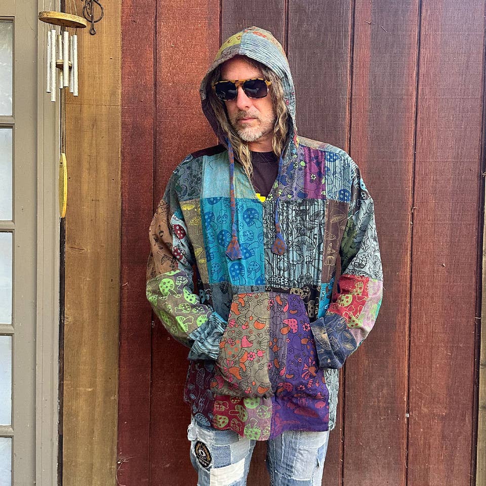 Jayli Clothing - Boho Hippie Cotton Patchwork Mushroom Print Pullover Hoodie