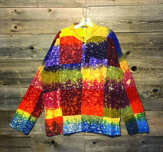 Jayli Clothing - Hippie Cotton Rainbow Batik Patchwork Long Sleeve Kurtha