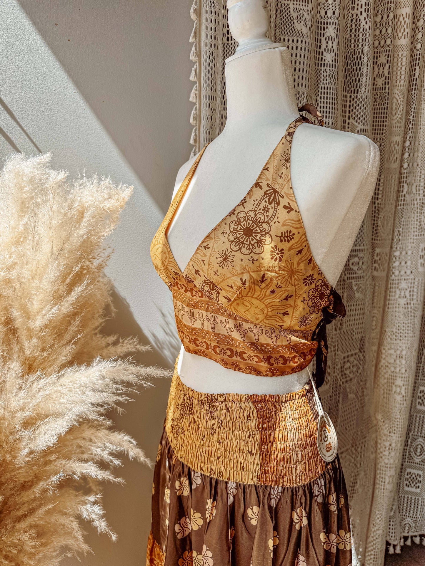 Beachy Boho Neutral Desert Solstice Silk Bralette, Bra Top
