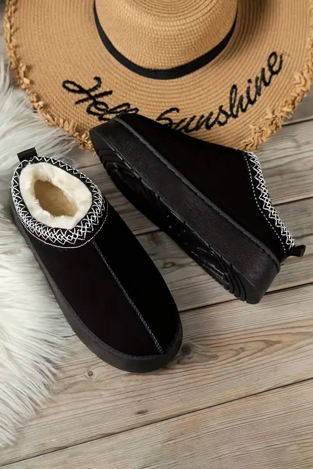 1 the Woman - Contrast Print Suede Plush Lined Snow Boots