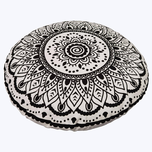 Cotton Round Black and White Hand Dyed Pillow  (SKU#: 10716)